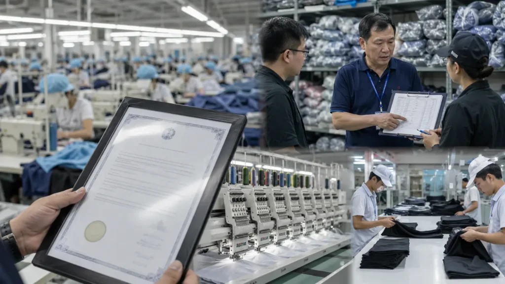A verified license is followed by a separate apparel factory capability audit