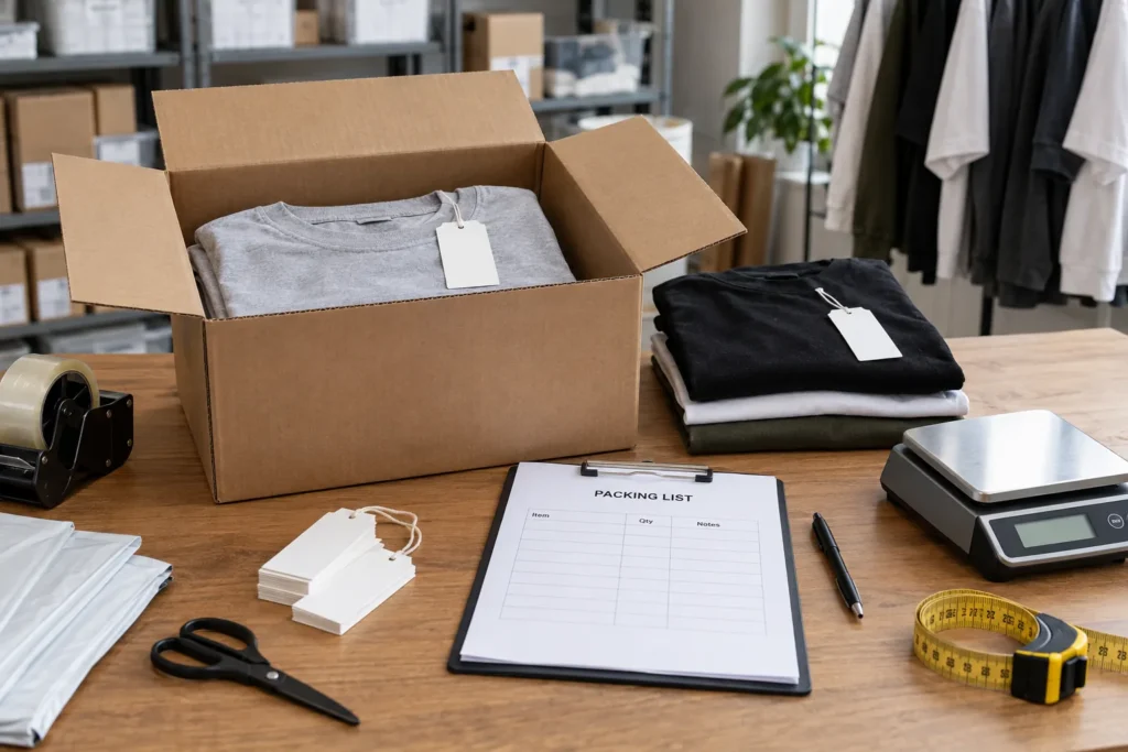 Custom apparel export carton, packing list and weight preparation