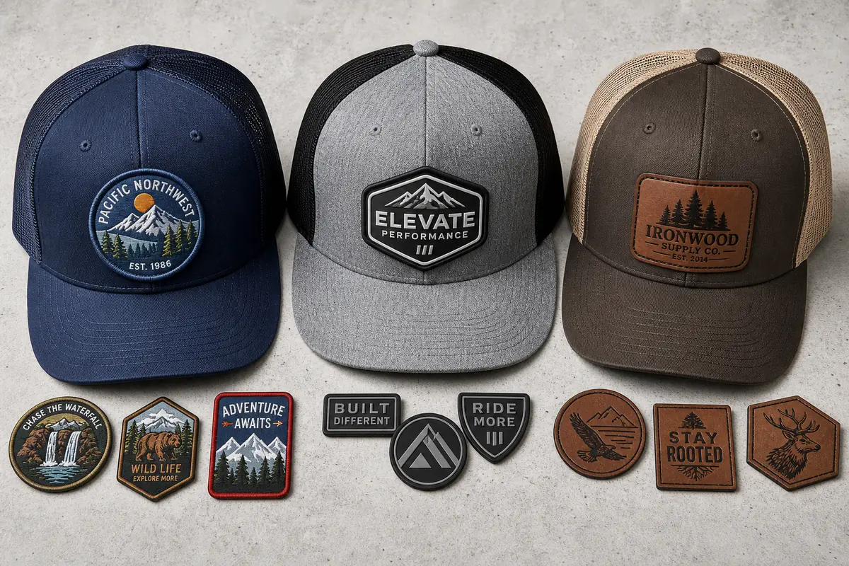Custom Hat Patches Comparison Woven PVC Rubber and Leather Patches