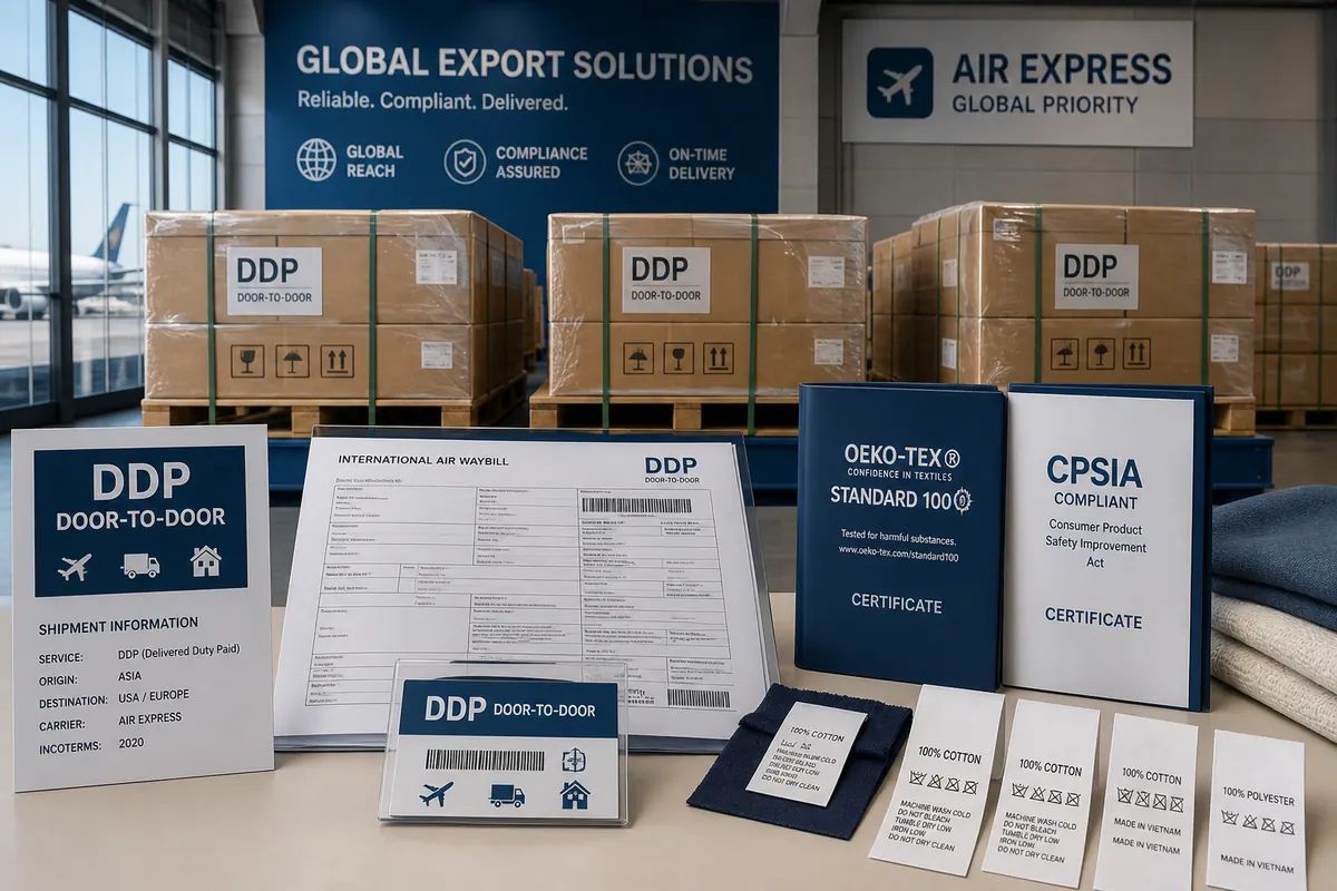DDP Door to Door Shipping Logistics and Customs Clearance Documentation for Teamwear