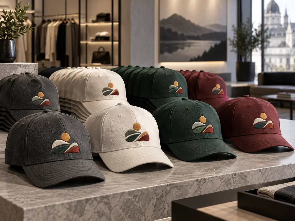 Custom embroidered logo hats produced for a German brand retailer
