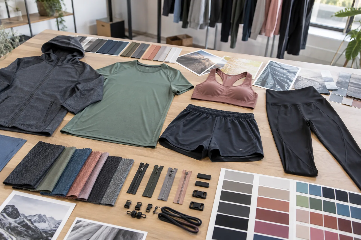 ODM sportswear style selection with fabric, trim and color customization options