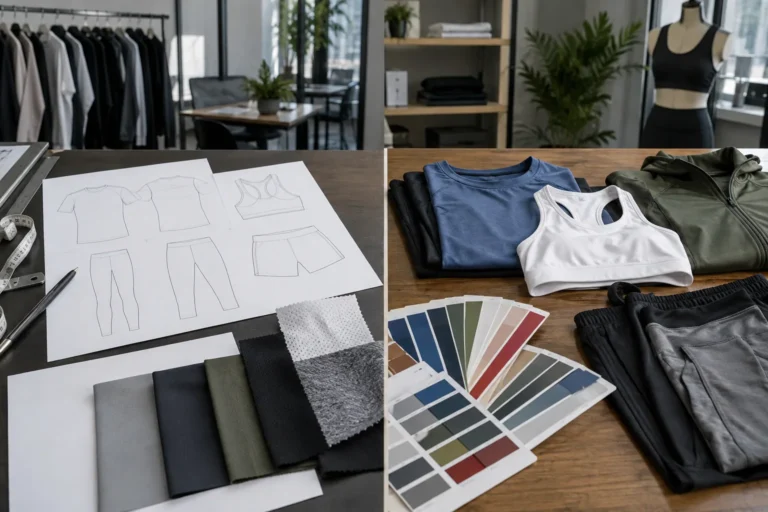 OEM versus ODM sportswear manufacturing comparison with technical drawings and adaptable styles