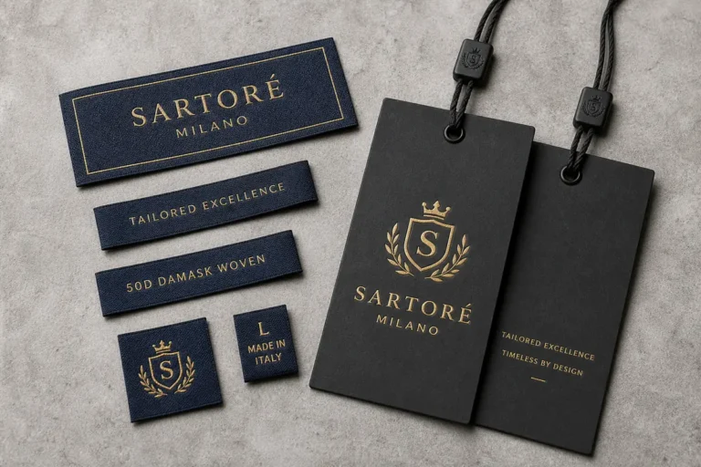Custom Private Label Apparel Branding Accessories Hangtags and Damask Woven Labels