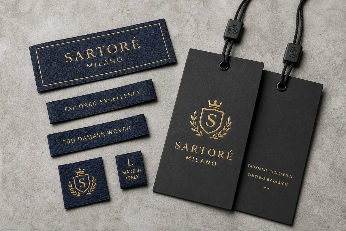 Custom Private Label Apparel Branding Accessories Hangtags and Damask Woven Labels