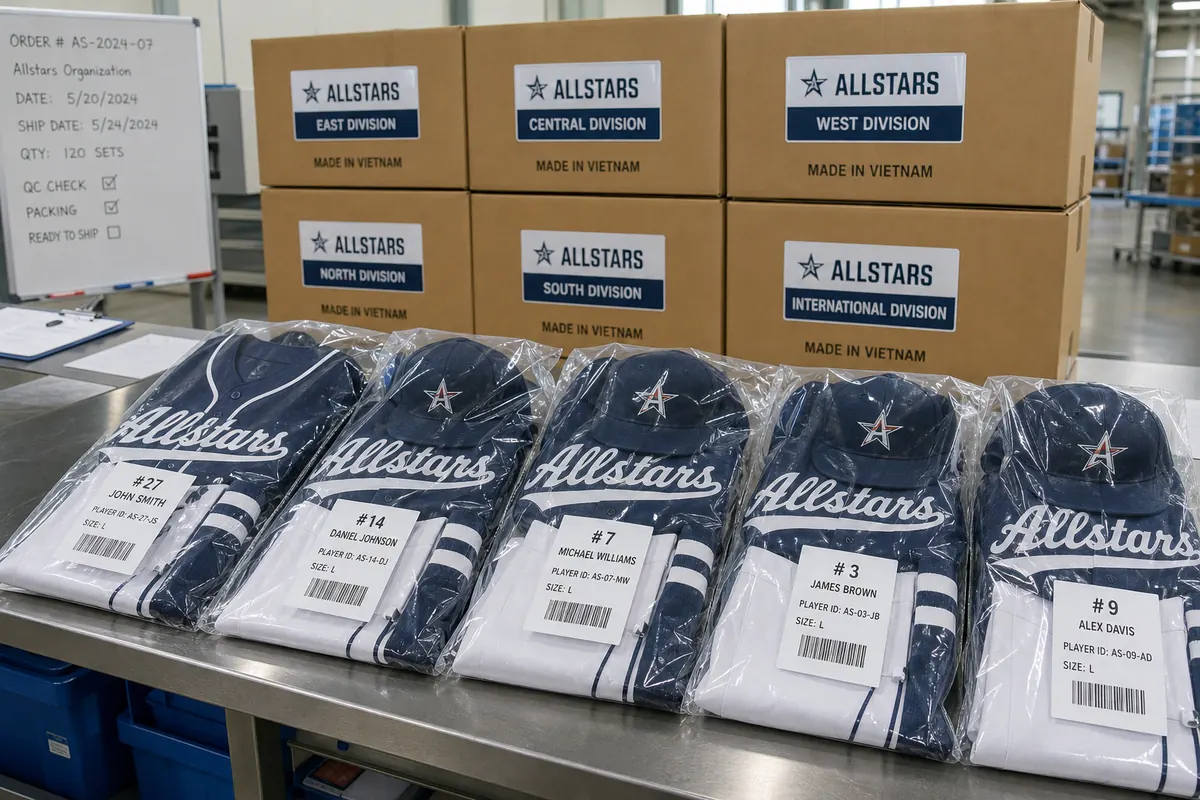 Team Uniform Roster Sorted Player Polybag Packaging and Barcode Sorting