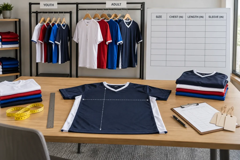 Team uniform size set and garment measurement preparation